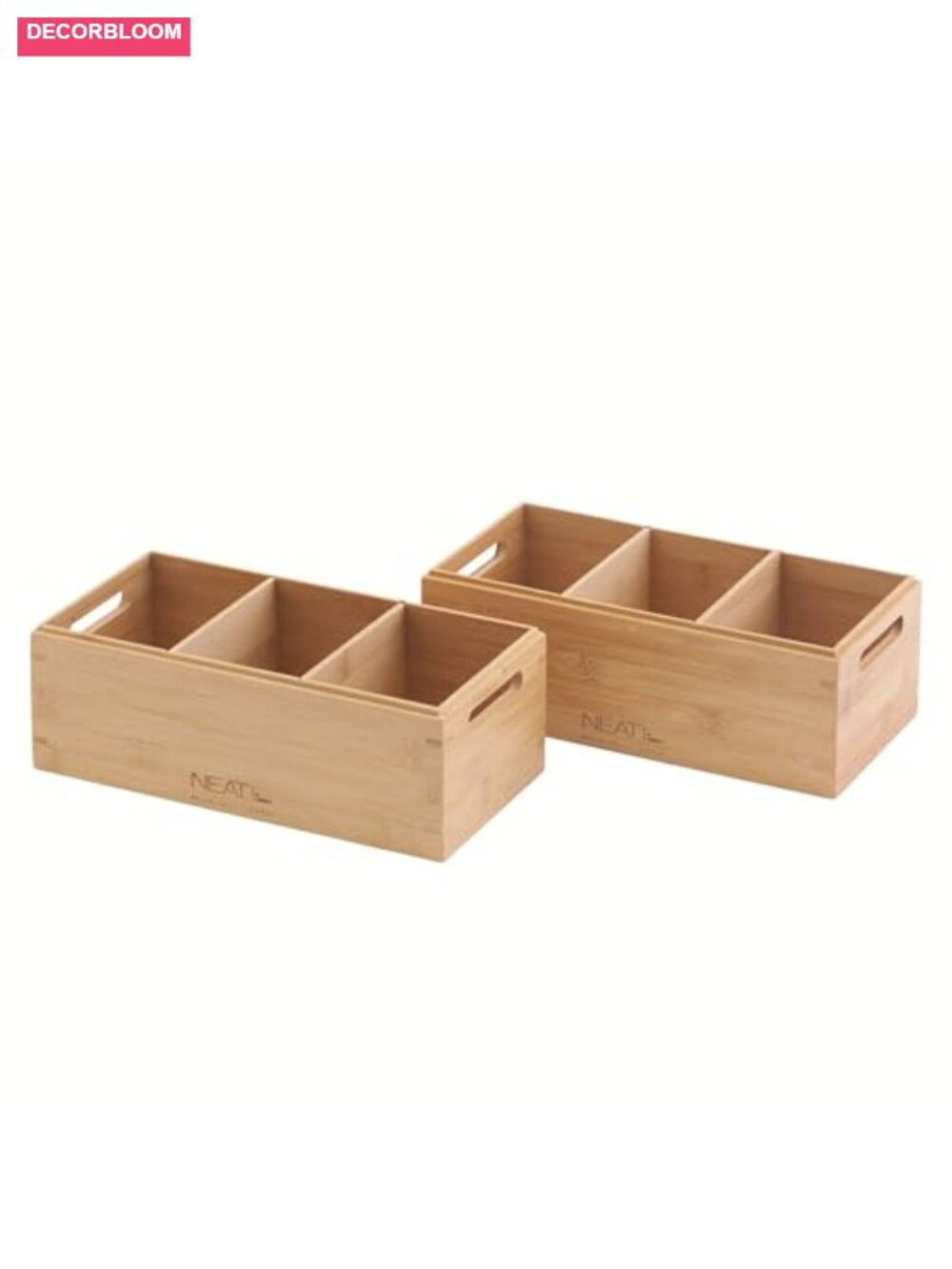 Bamboo Wood Storage Boxes with Handles Set of 2 Stackable